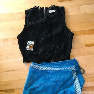 Bundle outfit denim skirt lace crop top earrings
